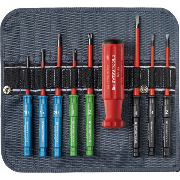 PB SWISS TOOLS ピービースイスツールズ 9点組 5215絶縁ドライバーブレードシリーズ 絶縁ドライバーブレードセット（マイナス/ポジプラス/ヘクスローブ） ロールケース付 5218.SU