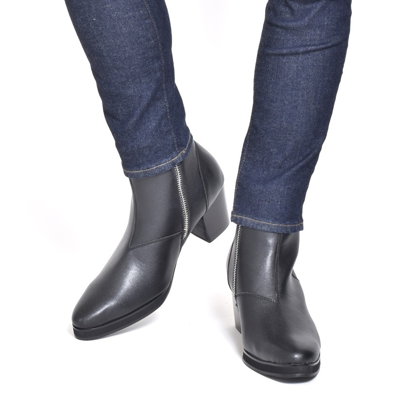 ブーツ メンズ ショートブーツ ヒールブーツ ショート ヒール サイドジップ ジョッパーブーツ ショート丈 ミドル丈 おしゃれ シンプル カジュアル ハイヒール 脚長 合皮 革靴 黒 ブラック