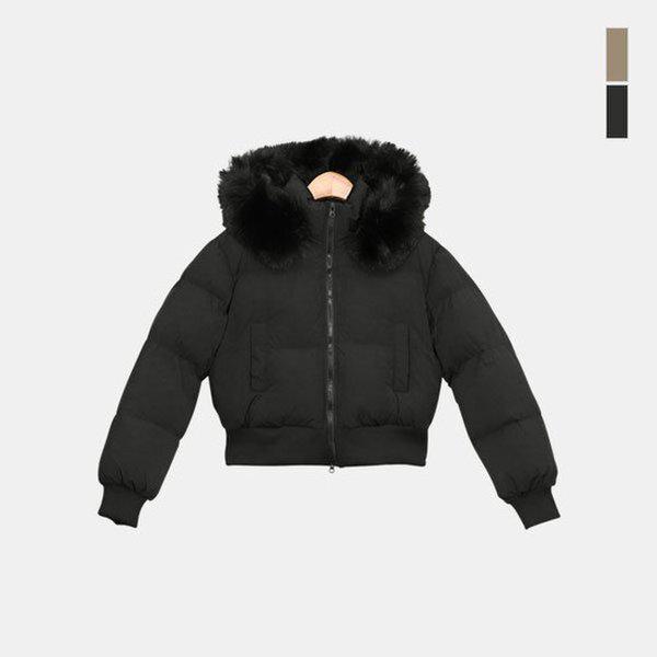 女性クロップフェイクファー フード付きパディング スリムフィット ラクーンパディングアウター SLEET018