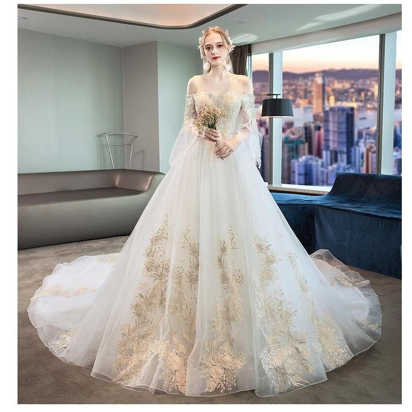上品 超ロング丈 トレーンドレス ウエディングドレス パーティードレス フォーマルドレス お呼ばれ 結婚式 成人式 花嫁 発表会 忘年会 披露宴 高級-246