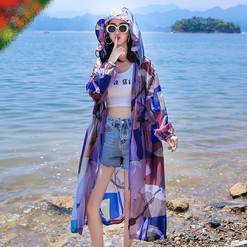 アウター 迷彩 レインコート 膝丈 ひざ丈 膝下 ミモレ ミモレ丈 ウエストマーク フード付き ファスナー ポケット 薄手 防水 UVカット 紫外線予防 かわいい 大人可愛い シンプル カジュアル 12,194円