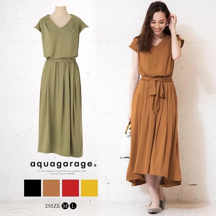 【迅速出荷】販売最低価 ! ワンピース ストレッチブラウジング フレンチスリーブ ロング丈 レディース スリット 無地 ワンピ きれいめ 春夏 福袋 福袋クーポン