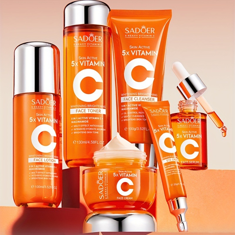 5-in-1 ビタミンC 6点セット：50g フェイシャルセラム120ml ローション100g クレンザー20g アイセラム30ml エッセンスクリーム120ml トナー複数の組み合わせ