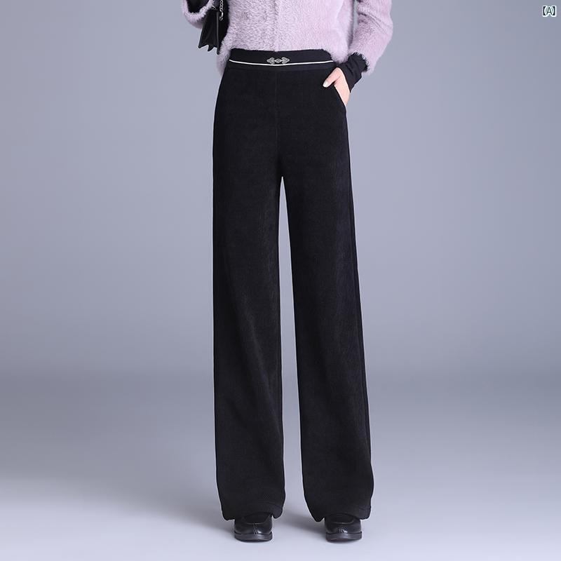 レディース　ファッション　オシャレ　シンプル コーデュロイ カジュアル パンツ 春秋 細身 ワイド レッグ 伸縮性たり ドレープ ウエスト ゴム マザーズ ロング