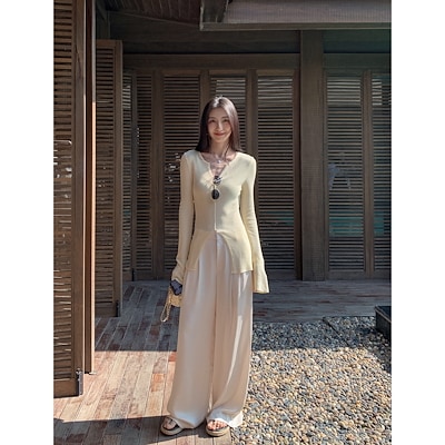 MULVAN清冷大女主テクスチャ花サテンスラックス女主小衆軽薄ゆったりワイドパンツ