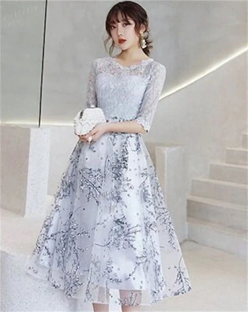パーティードレス 結婚式 40代 代 ロング 袖あり 五分袖 韓国風 大きいサイズ フォーマルドレス レースワンピース お呼ばれ 二次会 披露宴 謝恩会 上品 着痩せ