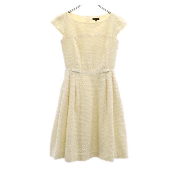 日本製 ウールブレンド ショートスリーブ 半袖 フレンチスリーブ ワンピース 4 アイボリー バックジップ レディース