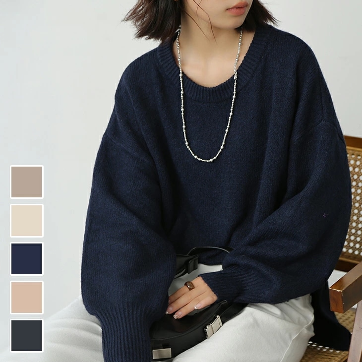 トップス セーター ロング ワイド 体型カバー 長袖 二の腕カバー ふんわり ドロップショルダー カジュアル アイボリー ベージュ ネイビー チャコール グレージュ レディースファッション 20代 3