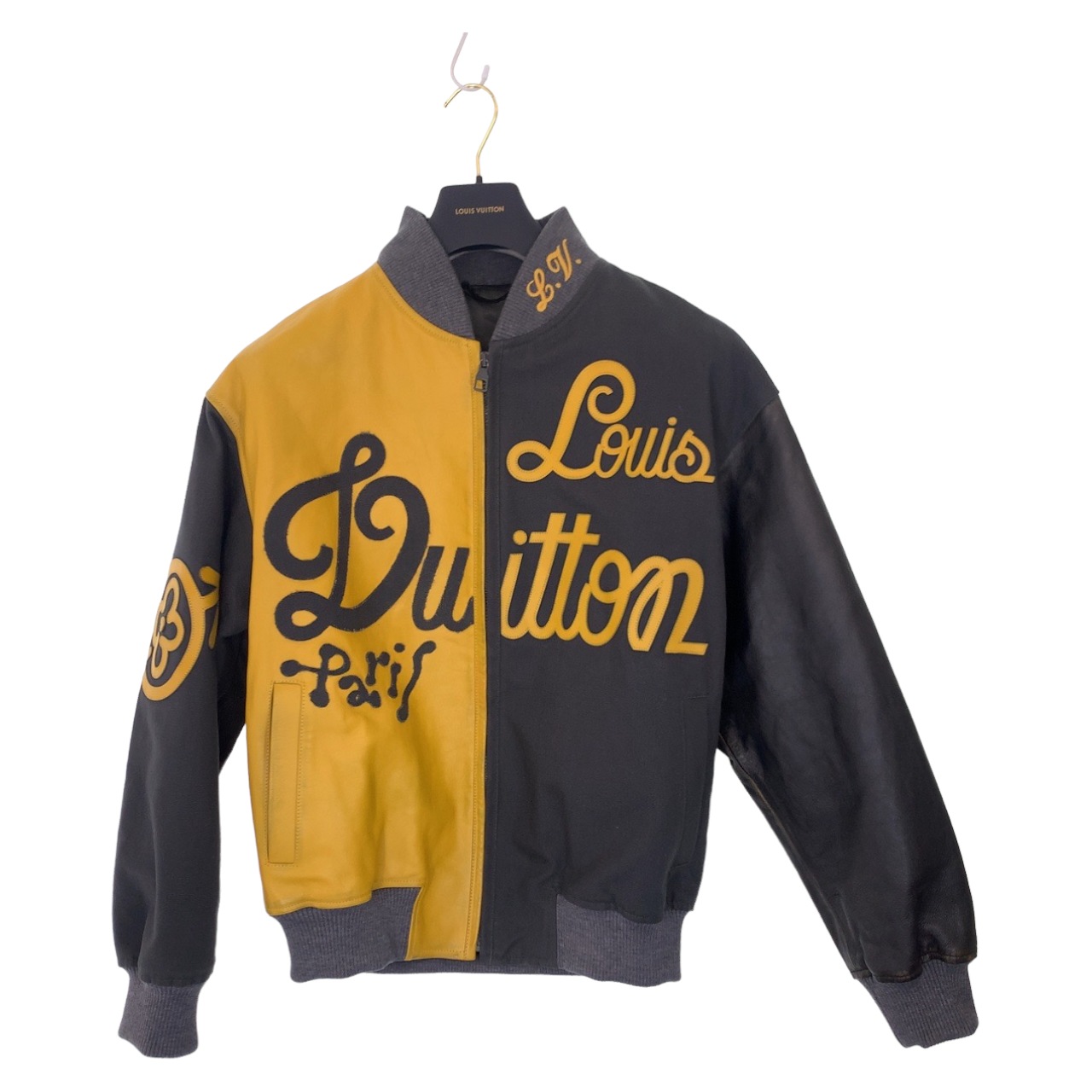 美品 ミックスキャンバスレザーボンバー バイカラージップアップジャケット サイズ48 RM231 XS0 HOL76E スタジャン レザージャケット ライダースジャケット 403183