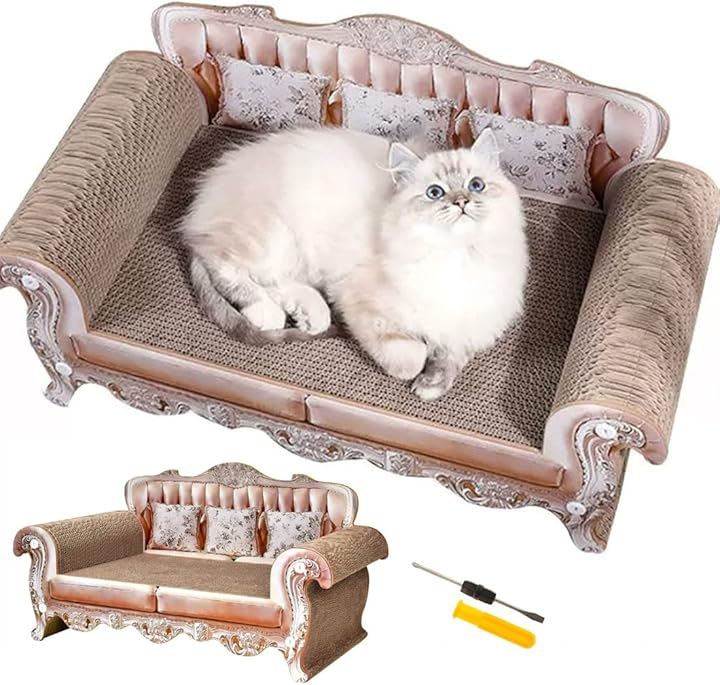 ZAIDEA 猫 爪とぎ ベッド ソファ ねこ ペット おもちゃ ストレス解消 爪研ぎ つめとぎ ダンボール 大型用 (薄ピンク, 70x28x31)