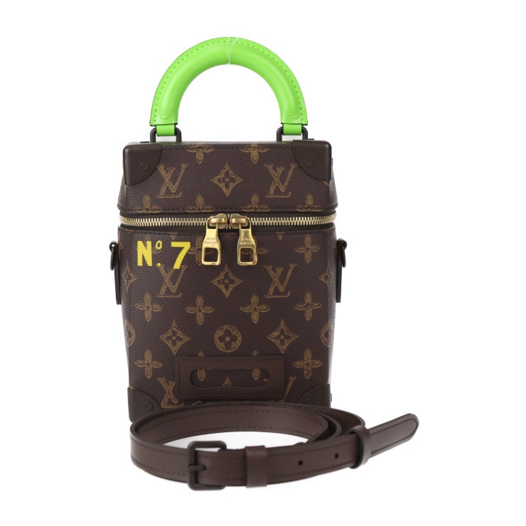 超美品 LOUIS VUITTON ルイ ヴィトン ハンドバッグ M59664 ヴェルティカル ボックス トランク モノグラム PVC レザー ブラウン系 グリーン系 ゴールド金具 2WAY ショルダ