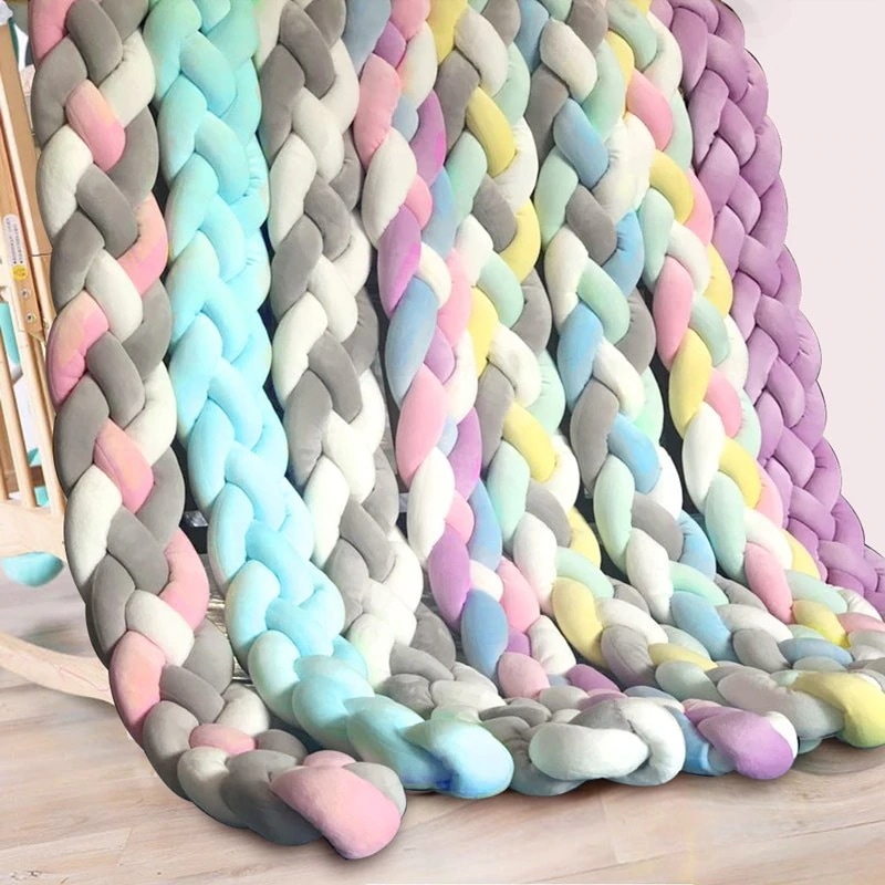 寝返り防止クッション 3M 3.6M 4M 4本編み ベッドガード 赤ちゃん ノットクッション クッション ベッドサイド ベッドバンパー 結び目 部屋飾り 北欧 癒しアイテム 布団落下防止