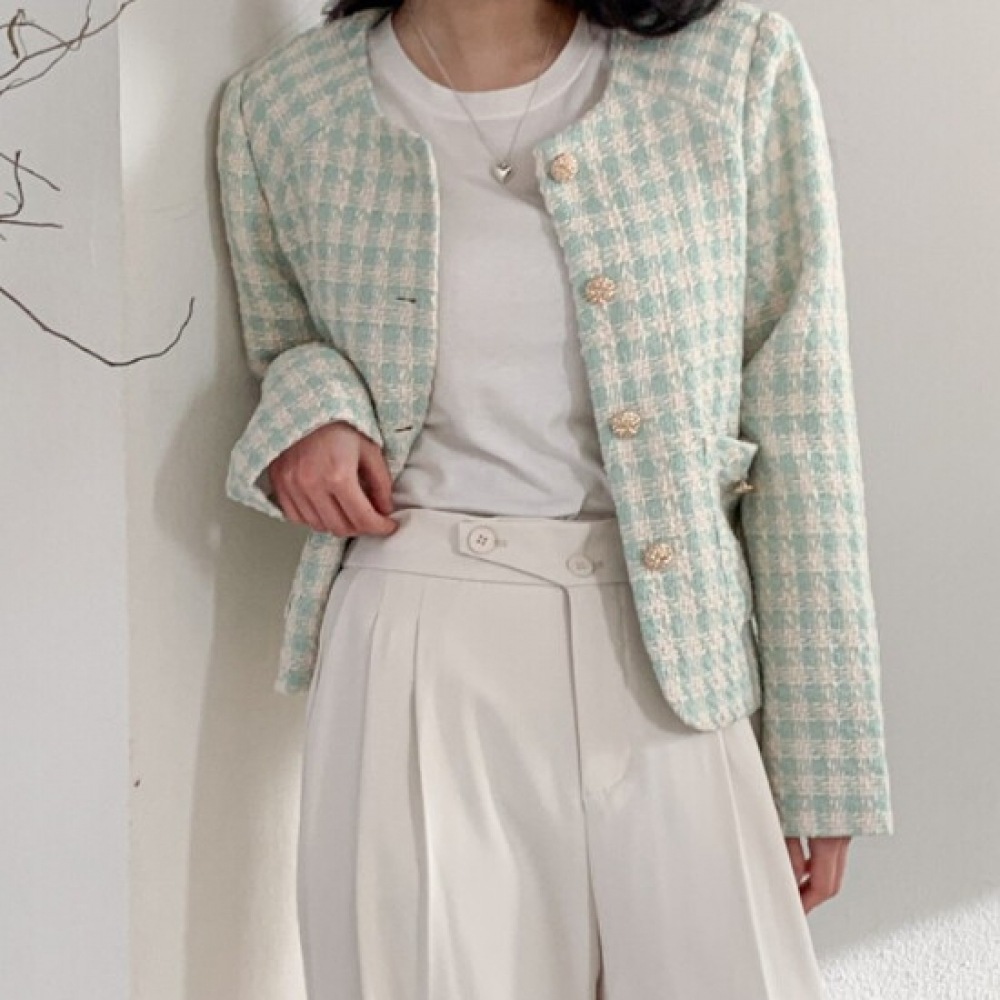 ショップアン レディース ノーカラー クロップト ツイード ジャケット ミント SIU-WJP-4108