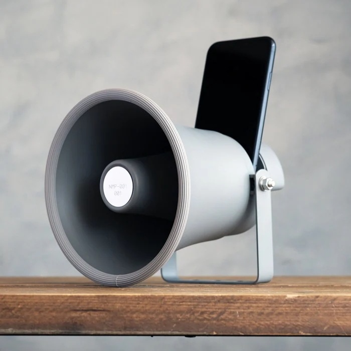 スマホ用 無電源スピーカー 拡音器 業務用ホーンスピーカータイプ NMP-011 グレー