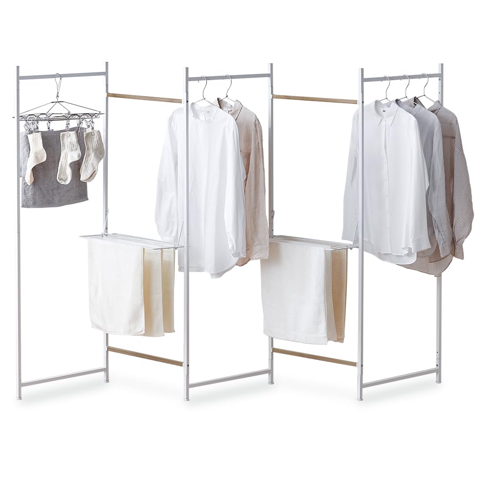 アイリスオーヤマ 折りたたみ物干し 物干しラック 5連 ホワイト 幅250×奥行24 シンプルなデザイン 変形可能な屏風型 コンパクトかつ機能的 １度に干せる目安：シャツ15枚/バスタオル1枚/フェイ