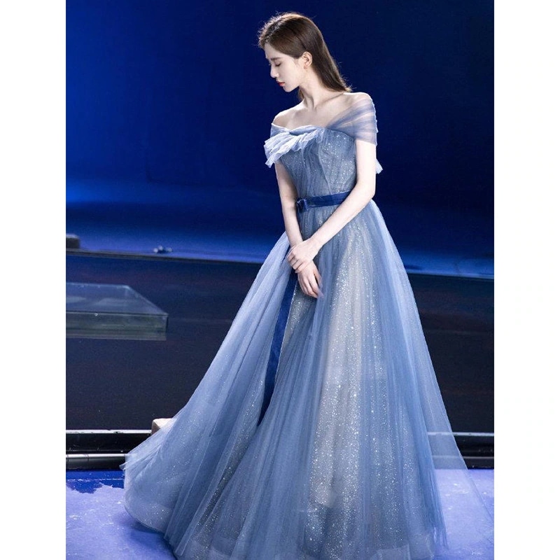 ファンタジーイブニングドレス女性2024春宴会ワンショルダーホストロング美術試験ドレス