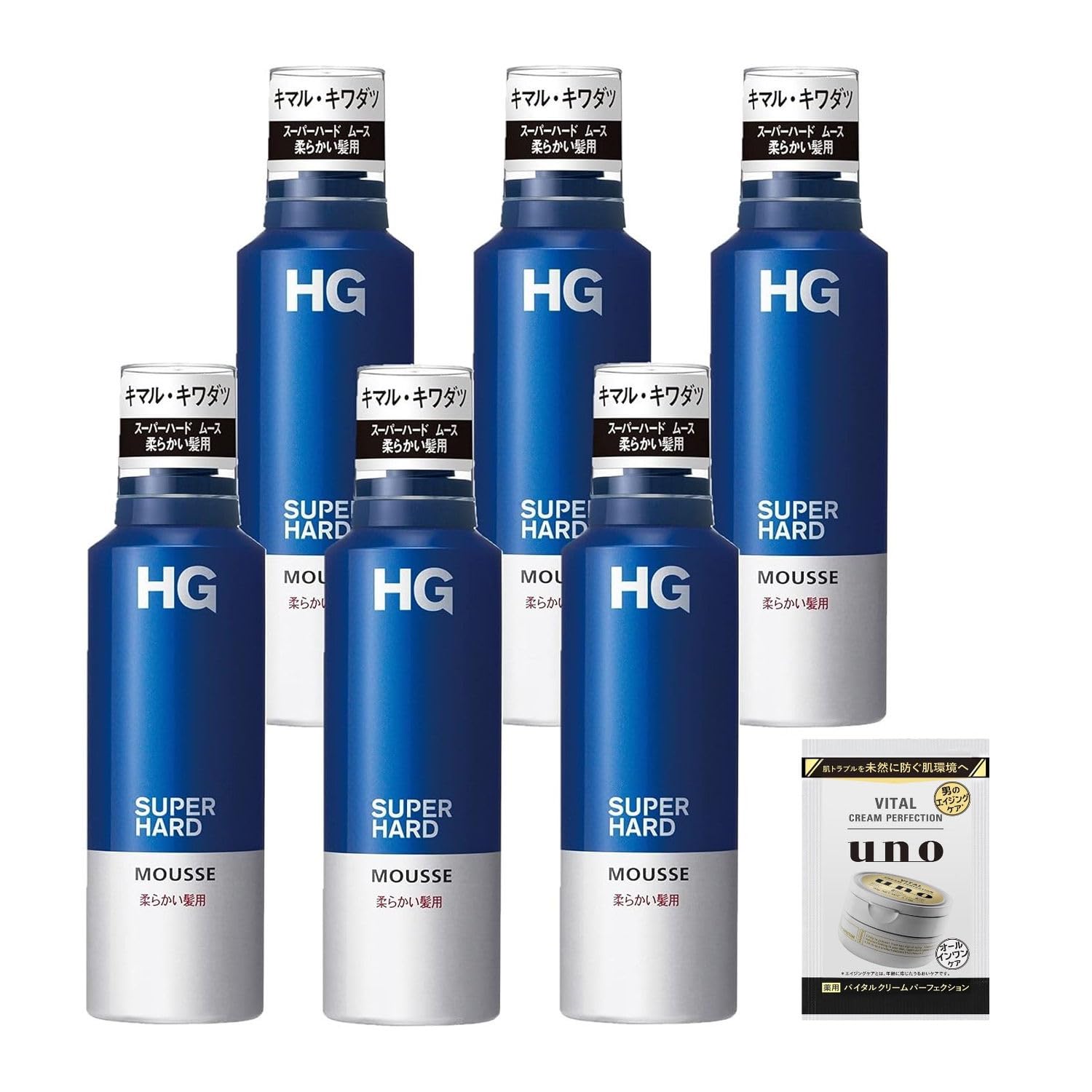 【まとめ買い】HG スーパーハード ムース 柔かい髪 セット 180g×6個 おまけ 強力 長時間 キープ 超微香性 スタイリング メンズ