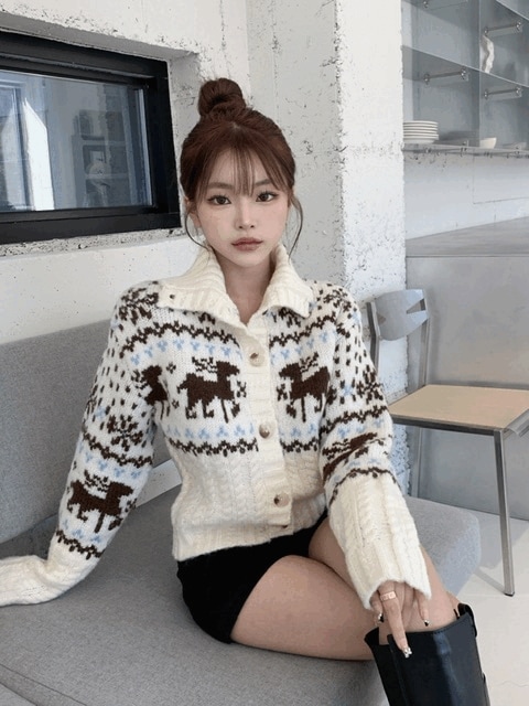 [アバンフィット/完全に暖かい] ルドルフ 雪花 厚手 ニット カーディガン