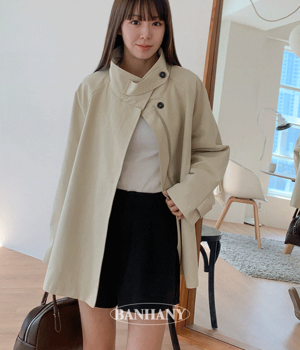 ハイネック カラー ハーフ ツーウェイ ファスナー トレンチコート ジャケット 7,535円