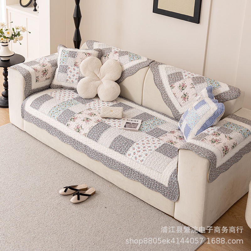 アメリカンレトロコットンパッチワークソファクッション純綿滑り止め洗濯済み綿キルティングソファカバーオールシーズン対応
