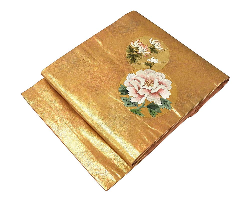 名古屋帯 正絹 牡丹菊模様 名古屋帯 美品 リサイクル h0749