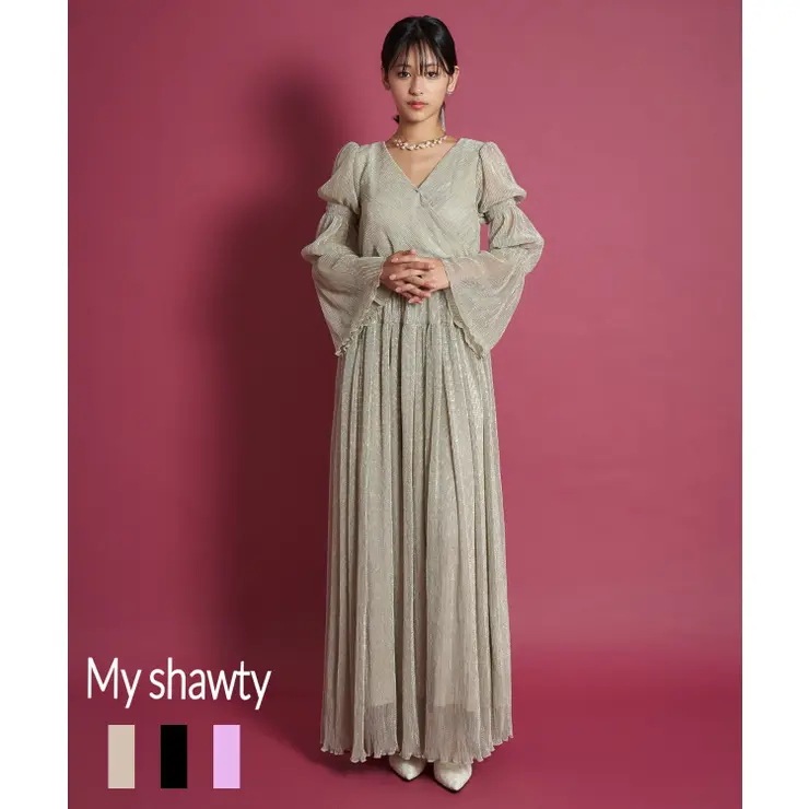 LAME PLEATS DRESS