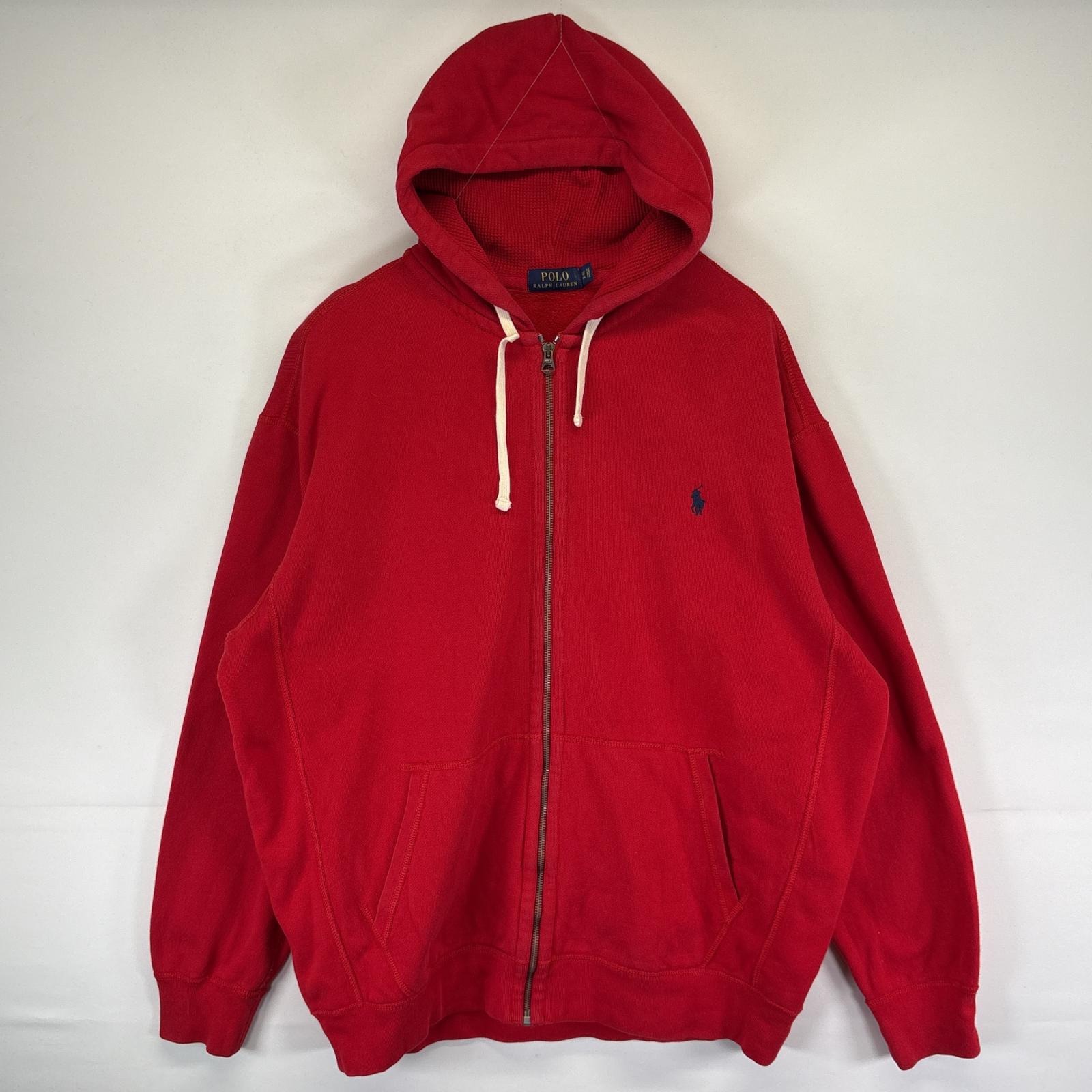 古着 パーカー フルジップ スウェット 大きいサイズ 厚手 XLT レッド メンズ