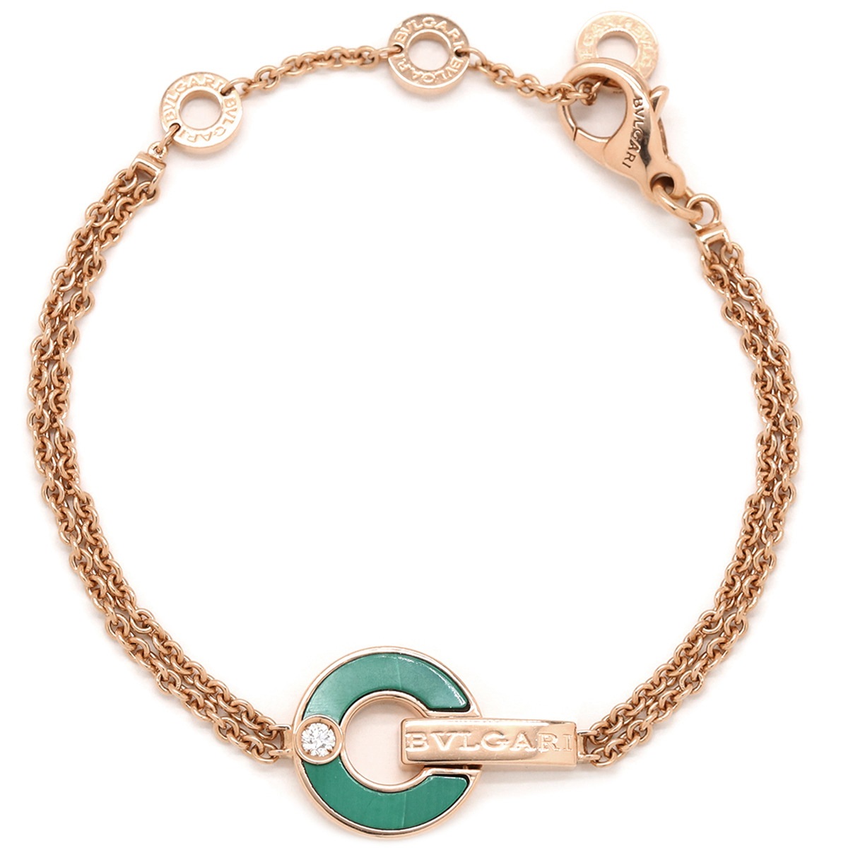 ブルガリ BVLGARI ブレスレット オープンワーク ブレスレット K18PG ダイヤモンド マラカイト グリーンXローズゴールド SM ピンクゴールド 750PG RG 1Pダイヤ 357564【