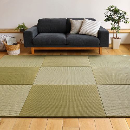 【メーカー直送品】萩原 【12枚組】置き畳フラッタ 四季 約82×82×1.5cm グリーン