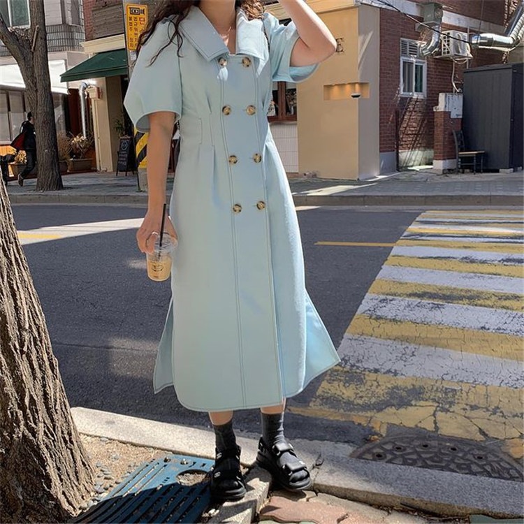 21春新作韓国の人気insスタイル ワンピース デザインセンス ダブルボタン スーツ レトロ Vcspiscinas