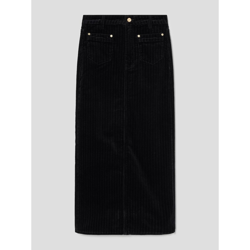 GANNI ストレッチコーデュロイマキシスリットスカート-ブラック QN5127R085