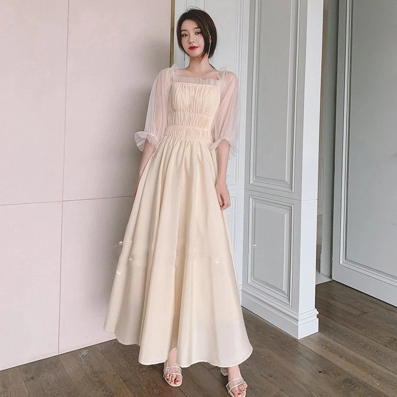 ウェディングドレスパーティードレスロング丈花嫁ドレス結婚式司会演奏会用ドレス着痩せきれいめお呼ばれ編み上げプリンセス上品ワンピース