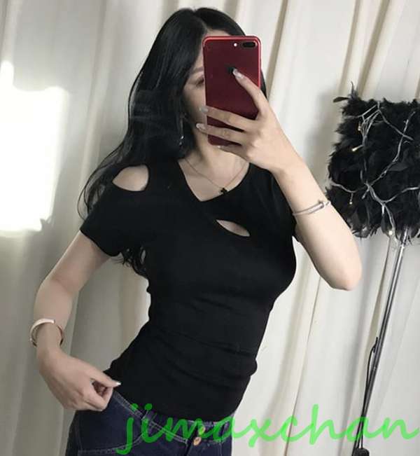 サマー　胸開き Ｔシャツ 半袖 タートルネック セーター レディースファッション タートル 胸開きタート セクシー Vネックニット