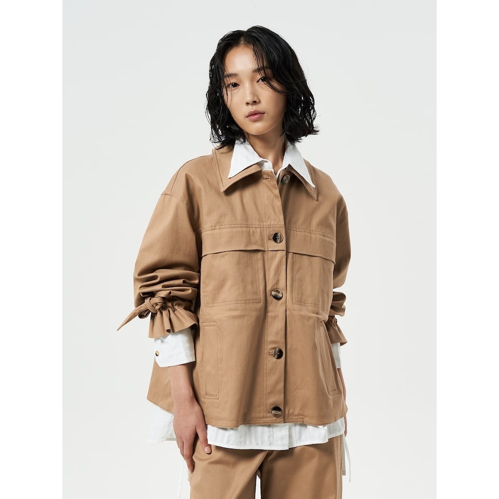 GANNI ヘリンボーンキャンバスジャケット-タイガースアイ FW24/QN4539R01A