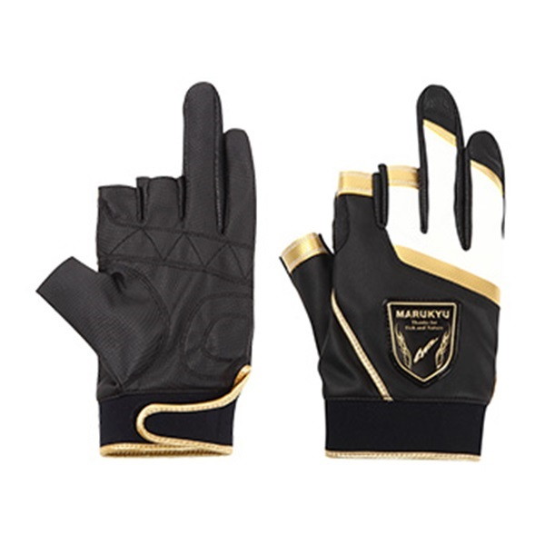 マルキュー 手袋 フィッシンググローブTR-01 3本切り ブラック/ゴールド LL