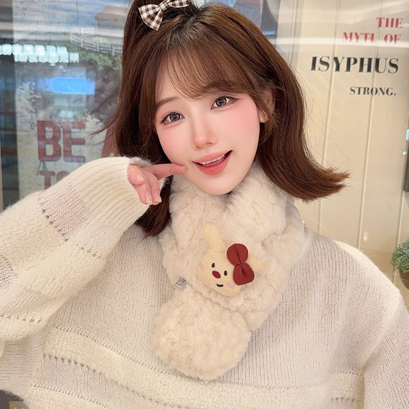 10個セット 冬の暖かモコモコ丸首リボンかわいいキャラクターウサギの厚手マフラークロスネックガード柔らかマフラー 257,224円