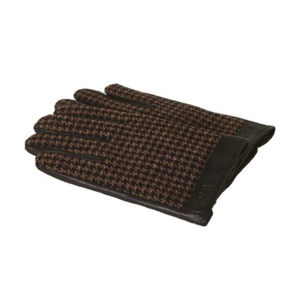 ブラウンハウンドトゥースチェック男性用手袋 DCGV5F570_s