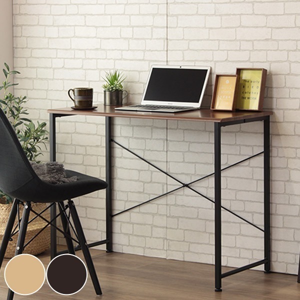 ワークデスク シンプルデスク スチールフレーム blanc 幅90cm ブラウン デスク パソコンデスク 作業台 テーブル 90センチ 机 つくえ 勉強机 PCデスク パソコン机 木製 木目