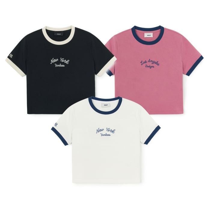 Varsity Ringer Slim Crop T-Shirt 3FTSV0254-50IVS,3FTSV0254-07PKP,3FTSV0254-50BKS