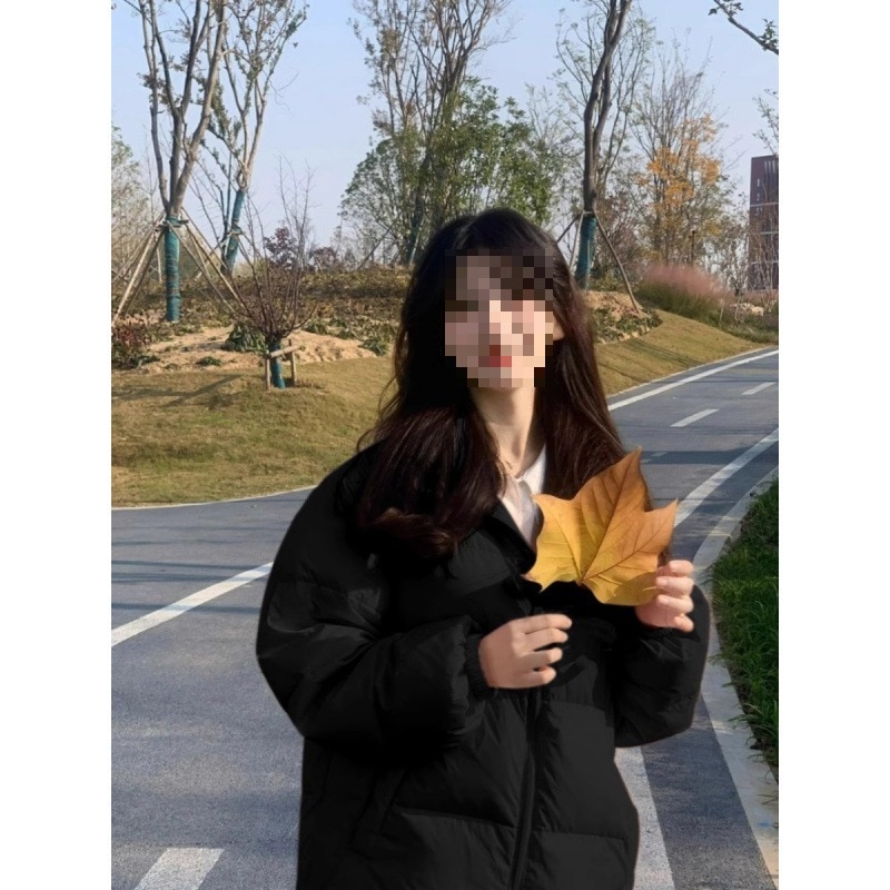 黒のダウンジャケット暖かくてゆったりとした綿のコートカジュアルで多用途秋冬の女の子の中学生と高校生のための厚いジャケットです