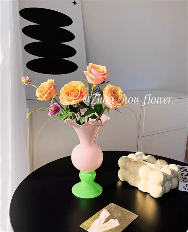 INSスタイル 花瓶置物 リビング フラワーアレンジメント フラワーボトル ガラス 瑠璃 食卓置物 インテリア 虹色の花瓶 フラワーアレンジメント 上品映え