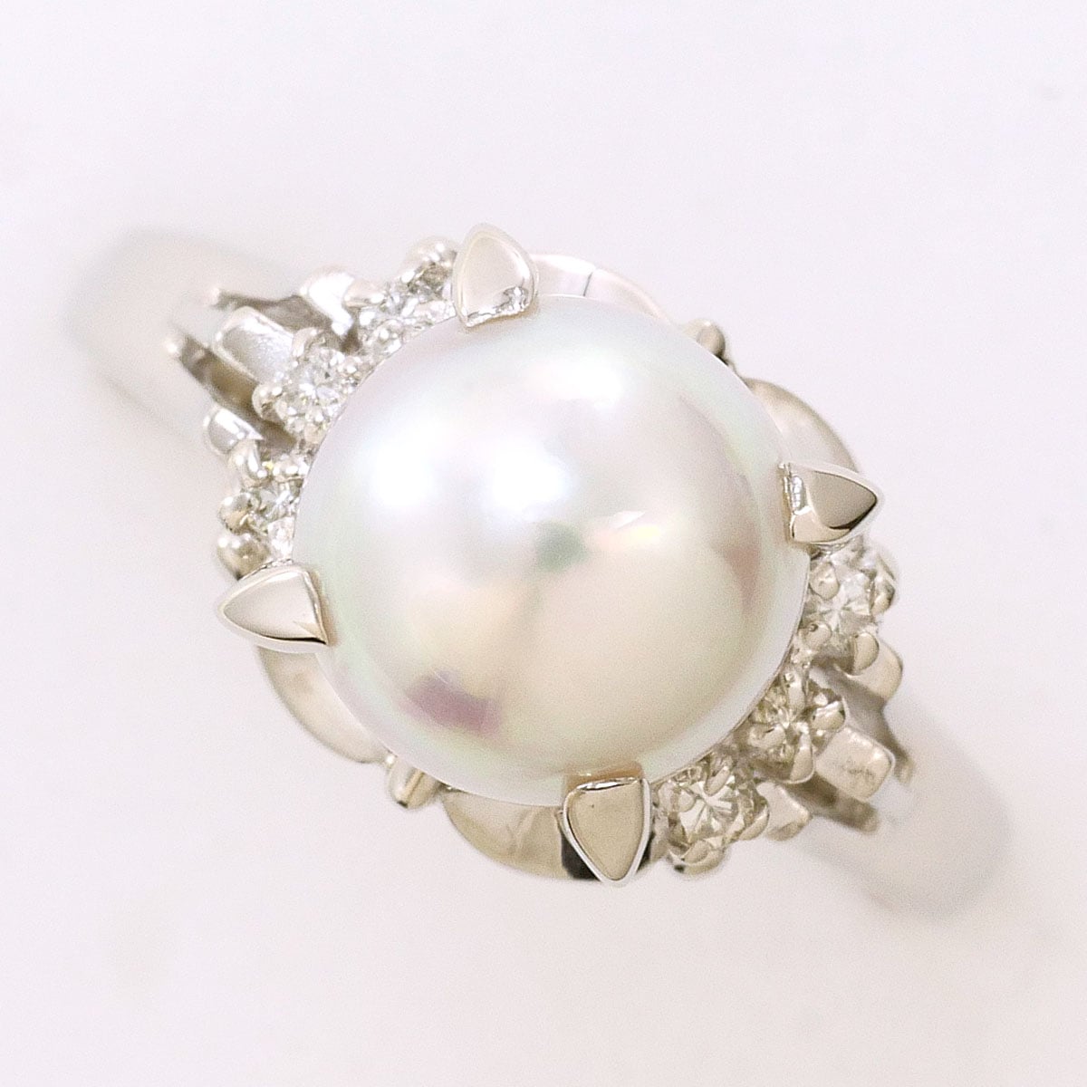 PT900 プラチナ リング・指輪 11号 パール（真珠） ダイヤモンド 0.07ct 総重量約5.3g 中古