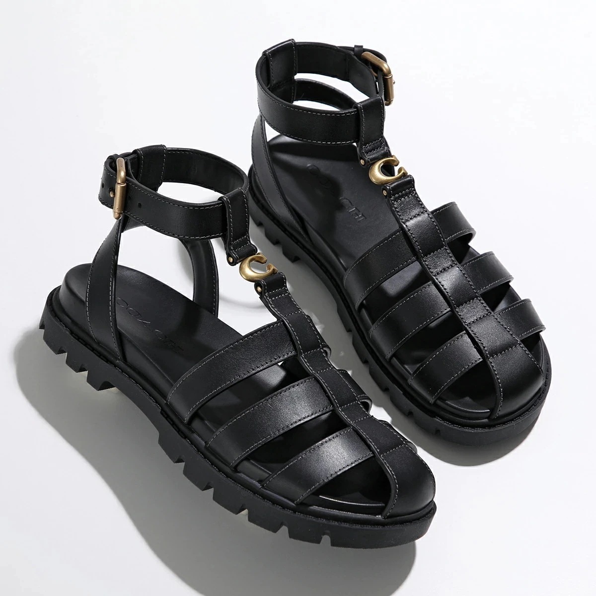 COACH コーチ フィッシャーマン サンダル SCLUPT C LTH FHSMN CAR69 レディース レザー ストラップ ロゴ シューズ 靴 BLK/BLACK