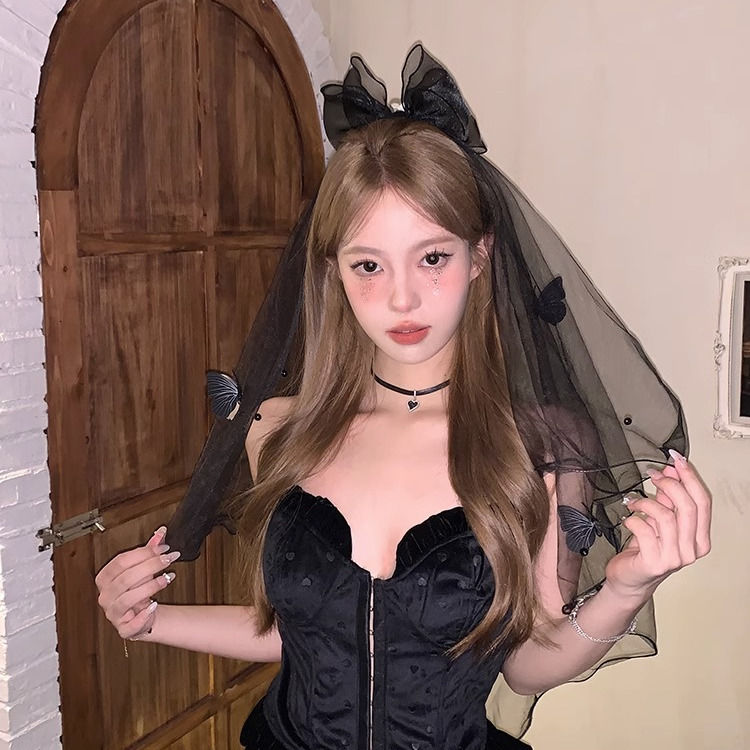 ゴーストブライドハロウィンベールリボンダークスタイル2024新しいフェスティバルドレスアップ小道具帽子ヘアアクセサリー