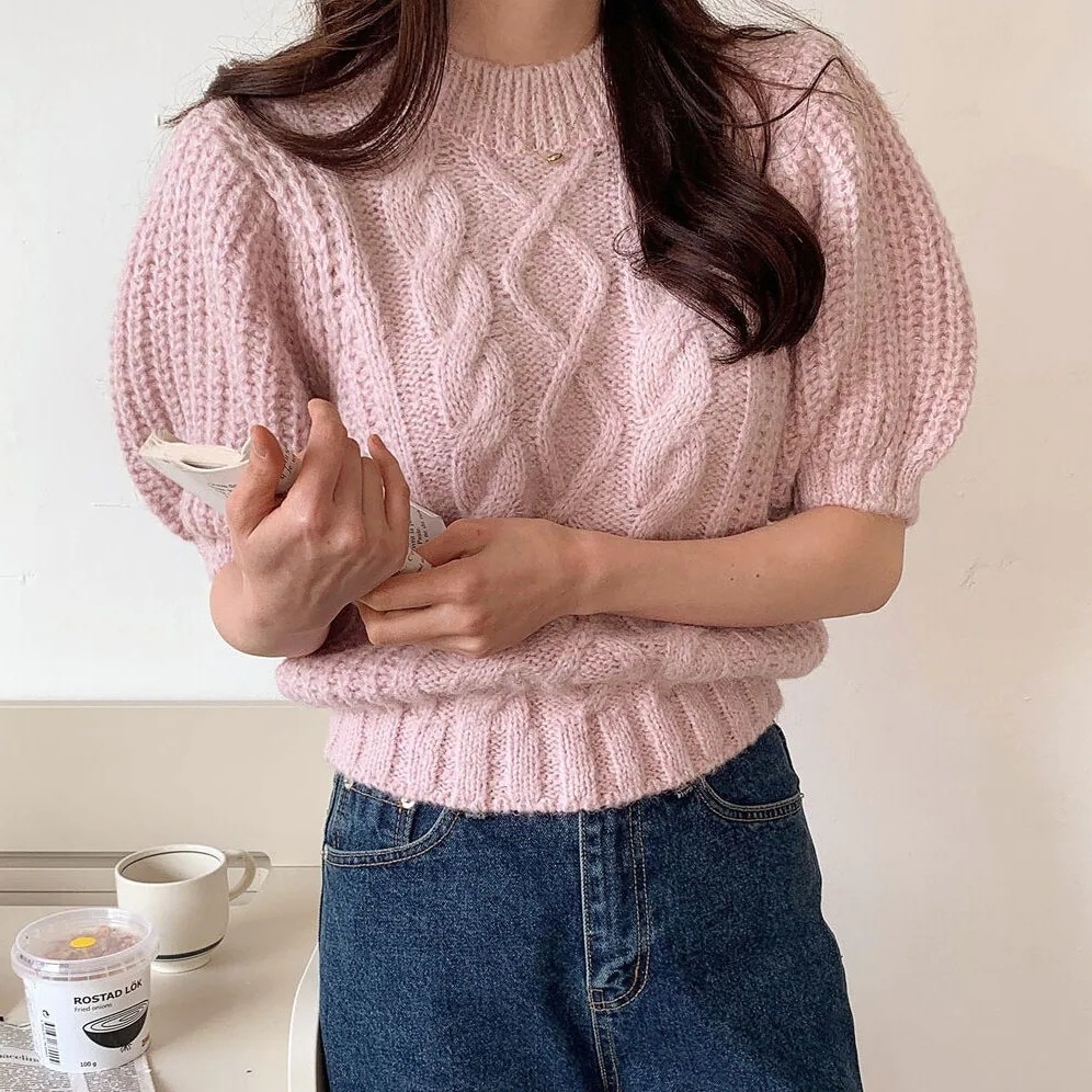 2color レディース トップス ニット セーター ケーブルニット ショート丈 ケーブル編み