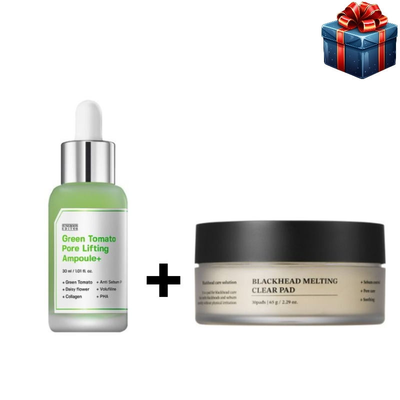 [毛穴ケアセット]ブラックヘッド メルティング クリアパッド30枚+グリーントマト 毛穴アンプル30ml韓国コスメ 水分保湿 鎮静 栄養 ツヤ ハリ トーンアップ ブラックホワイトヘッド 皮脂 低刺激