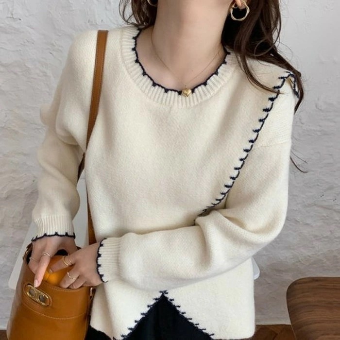 2020年 秋冬 3color スカラップ 刺繍 ニット プルオーバー レディース トップス 長袖 カジュアル かわいい フェミニン きれいめ 大人可愛い 上品 きれいめカジュアル 大人ガーリー オフ