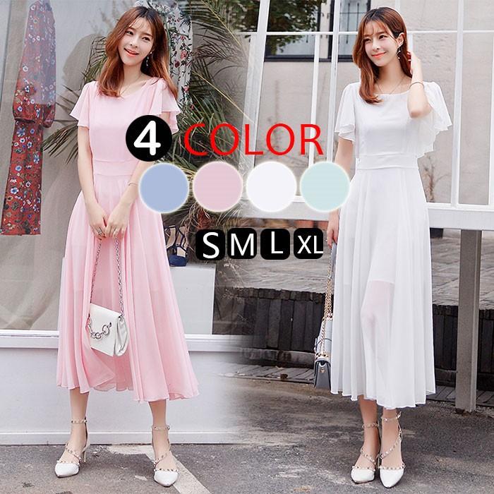 【激安開催！】ワンピース ビーチワンピース マキシワンピ シフォン ハイウエスト 半袖 無地 ワンピ リゾート ステキ パーティー 旅行最適 大きいサイズ 2018新作