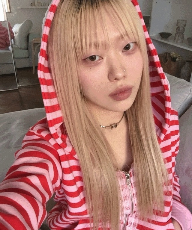 striped lace hooded zip-up [3color]
