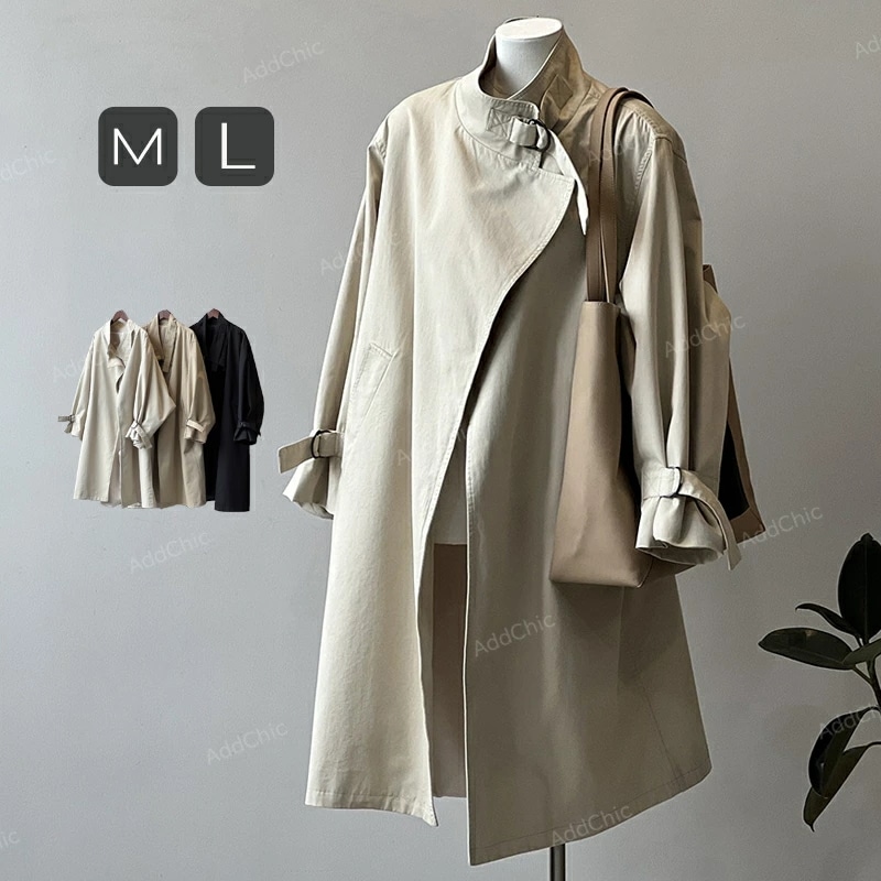 アウター レディース 春 秋 スタンドコート レンチコート スプリングコート コート ミドル丈 ジャケット 大きいサイズ 上着 コート ミドル丈コート 無地 体型カバー カジュアル シンプル 上品 カ